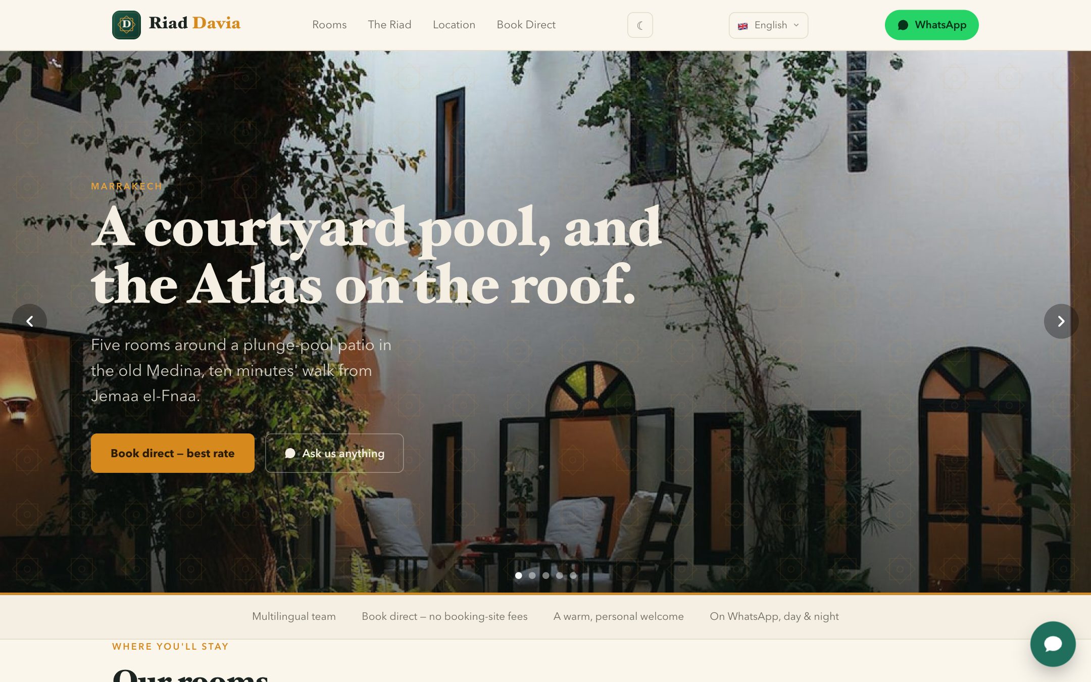 Riad Davia — a live riad website built with RiadDesk